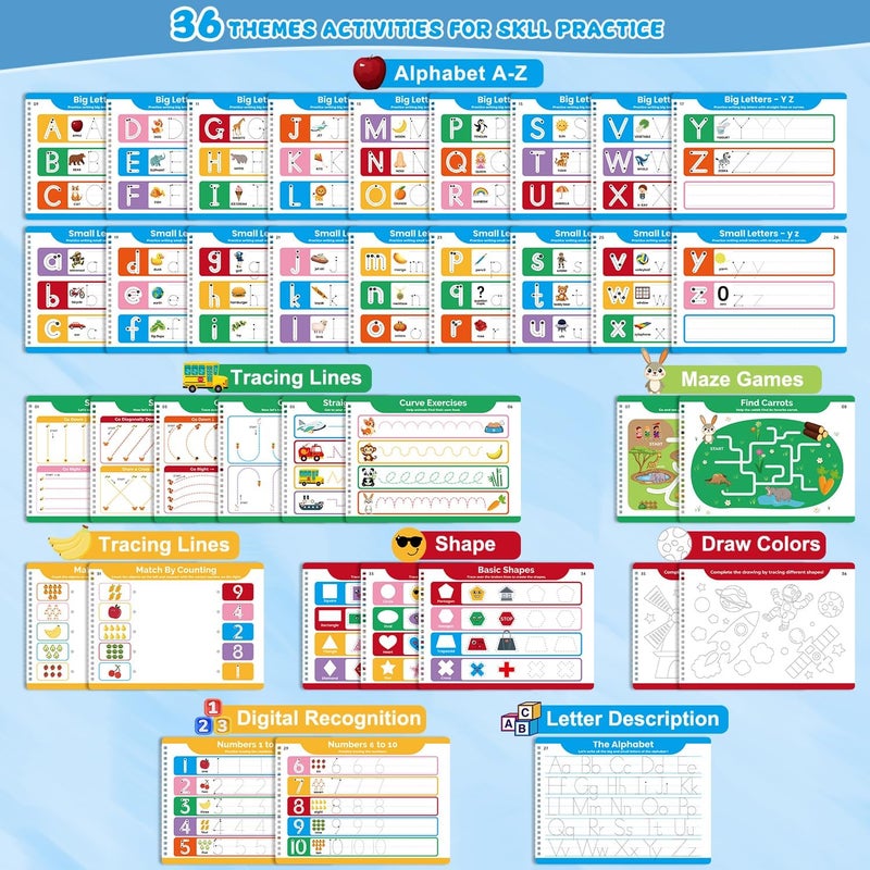 Justification leftBC Preschool Dry Erase Learning Workbook for Kids Ages 3-5 – Reusable Tracing Book for Letters A-Z, Shapes & Lines – Use with Dry Erase Markers – Handwriting & Fine Motor Skills Practiceactice - Image 2